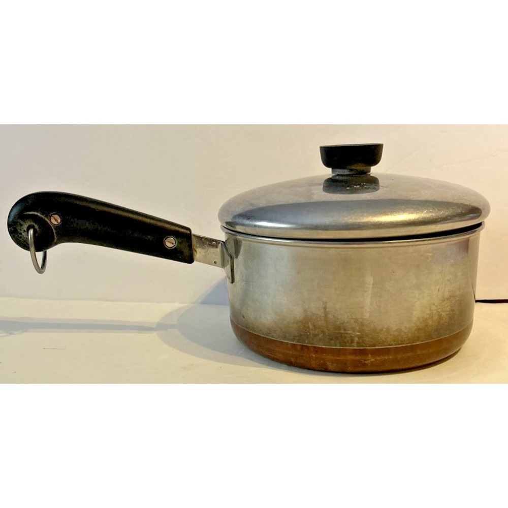 Revere Ware Double Ring Pre 1968 2 Qt Sauce Pot W/ Lid Copper Bottom Vtg‎